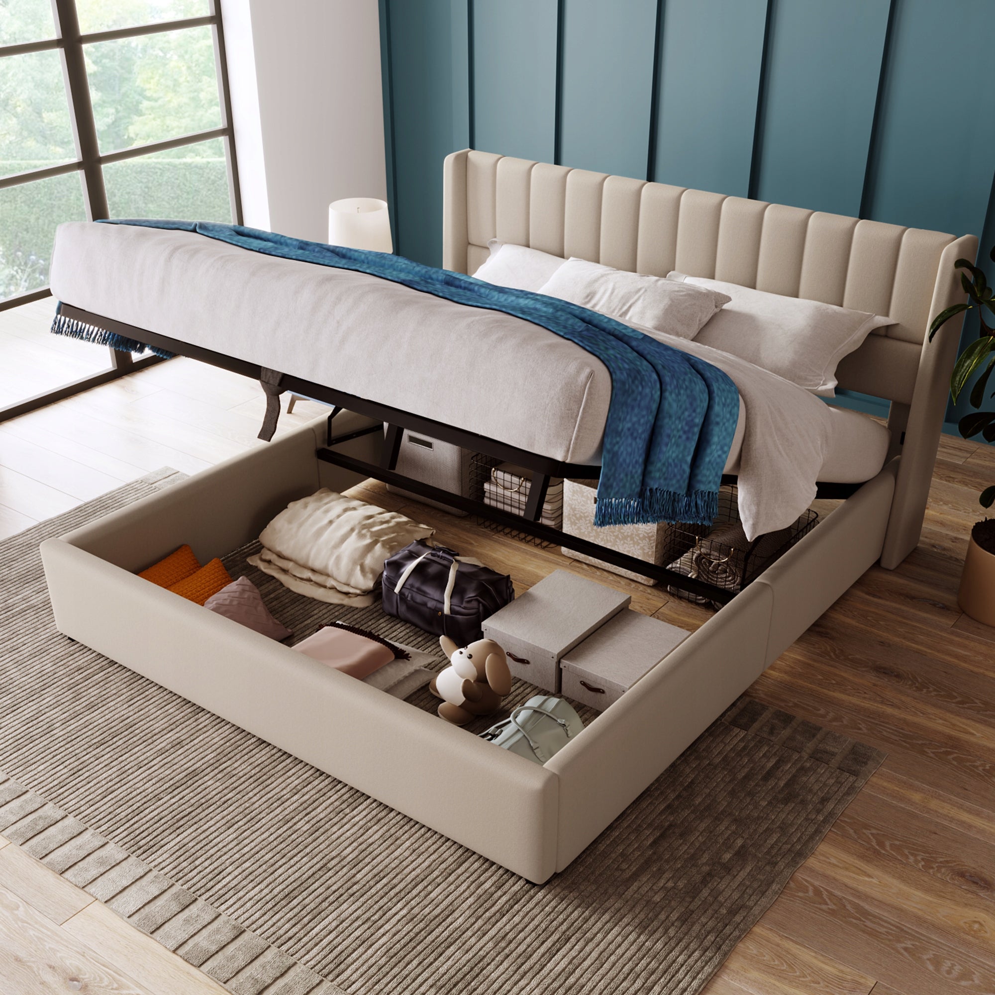 Letto matrimoniale 140x200 - Xylo - Beige con idraulica e materasso