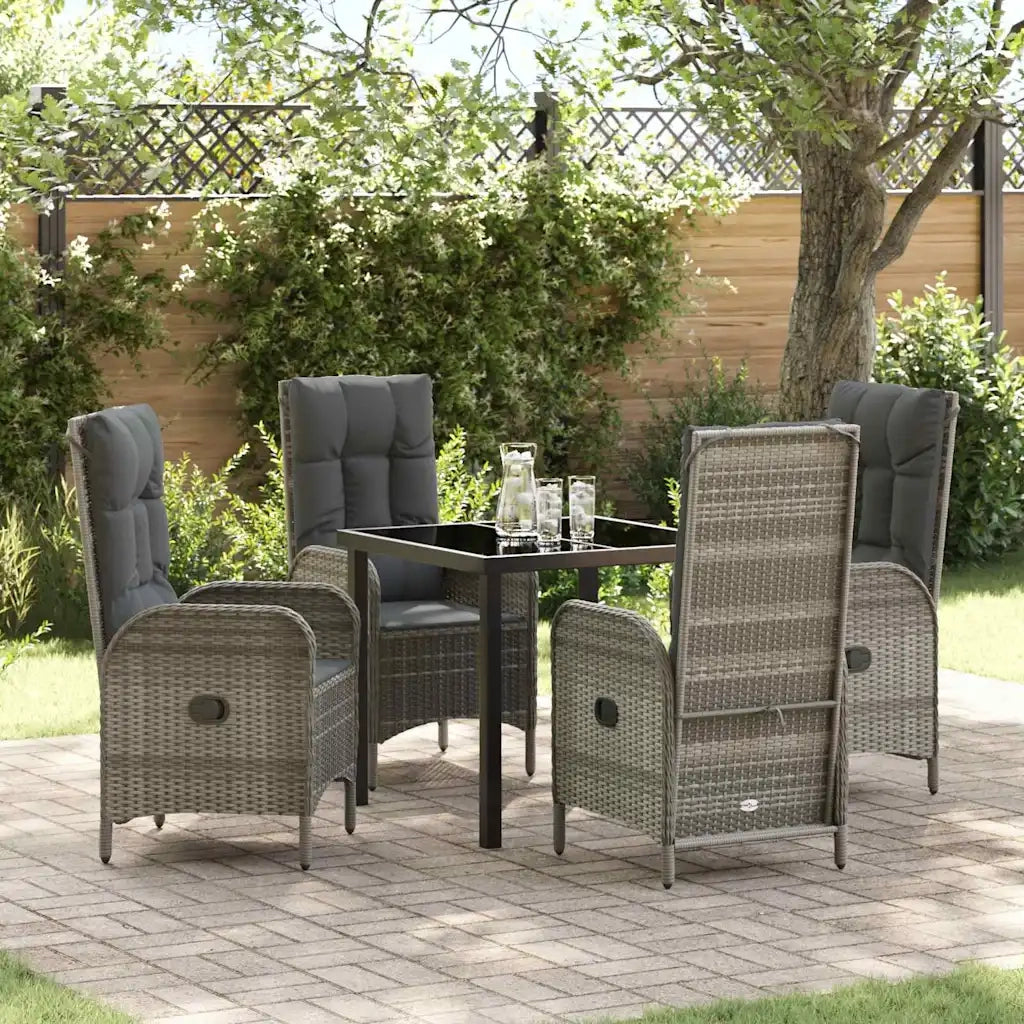 Set da Pranzo per Giardino con cuscino 5 pcs Grigio polyrattan