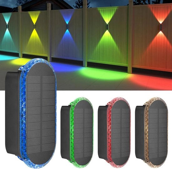 Lampada Esterna a Energia Solare LED: 3000K bianco caldo e RGB - luce verso l'alto e verso il basso - IP65 impermeabile all'acqua - cancello giardino terrazza area di accesso (4 pezzi)