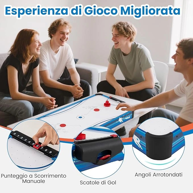 Tavolo da Air Hockey, con 12V Motore Elettrico Potente, 2 Dischi e 2 Spintori, Air Hockey da Tavolo per Sala Giochi Casa Ufficio, 108x50,5x10 cm