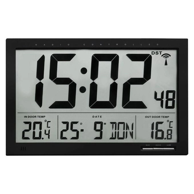 TFA 60.4510.01 Orologio da parete digitale radio controllato XL con temperatura interna e esterna display 110 mm cifre colore Nero