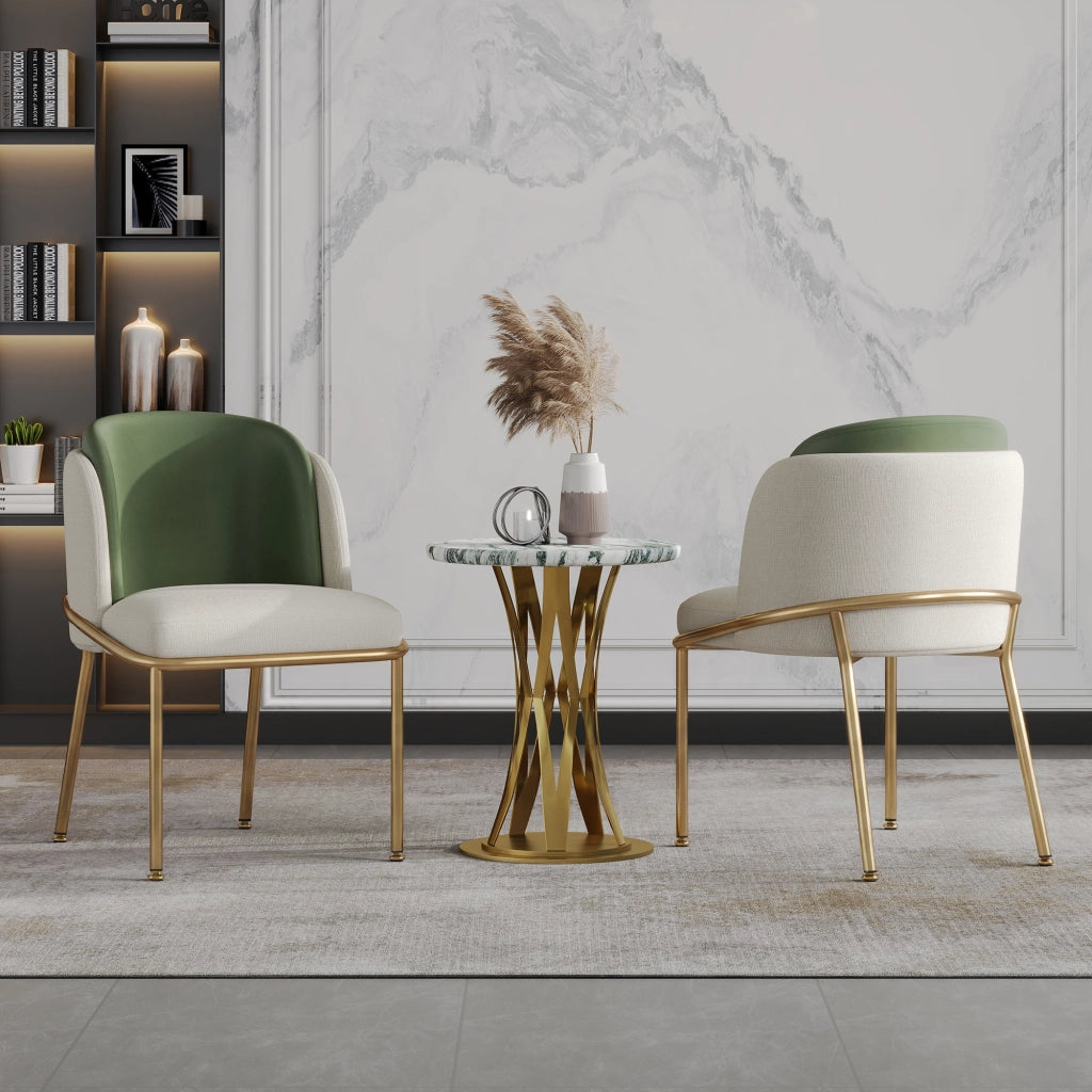 SEDIA da pranzo minimalista 44,5x50,8 cm in metallo e legno Beige/Verde/Oro