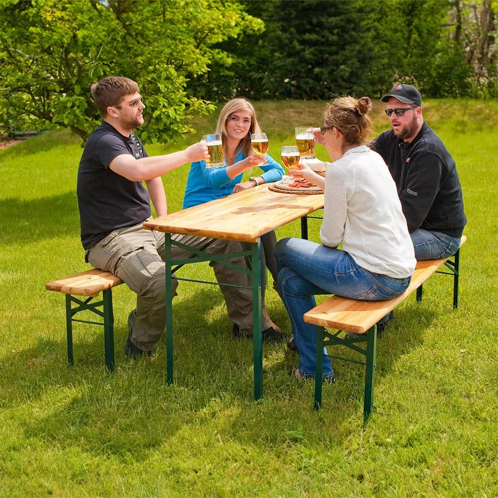 Set Birreria 200 x 70 Cm XL 8 Posti 3 Pezzi 2 Panche 1 Tavolo Pieghevole Panca Richiudibile Feste Giardino Festa Birra Da Feste Legno Abete