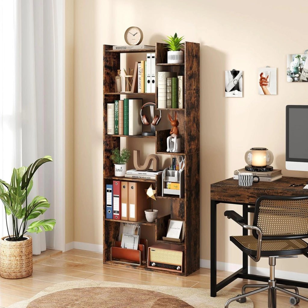 Libreria in legno, 163 cm, scaffale con 11 scomparti aperti, 2 set di protezione antiribaltamento, mensola divisoria autoportante per soggiorno e ufficio (marrone usticale)