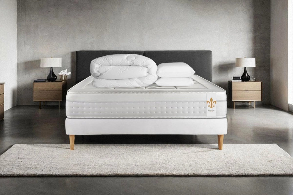 Pacchetto letto completo - Materasso 140x200cm + Box spring con doghe (kit) + 2 cuscini + Piumino - Vingt-Huit