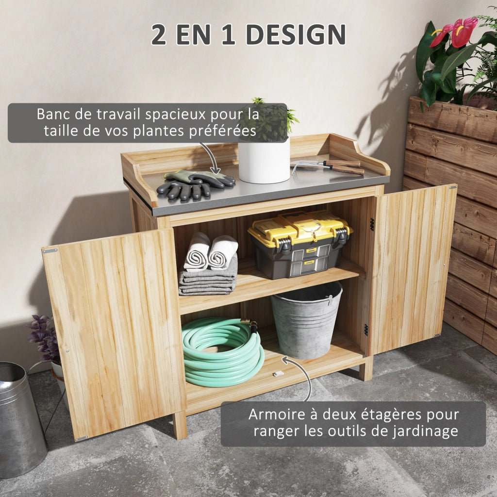 Armadio da giardino con 2 ripiani e piano in metallo ¨C Zephmum ¨C Legno di abete