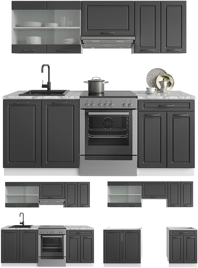 Cucina componibile R-Line, Antracite casa di campagna/bianco, 200 cm senza piano di lavoro, adatto per l'espansione individuale con moduli aggiuntivi