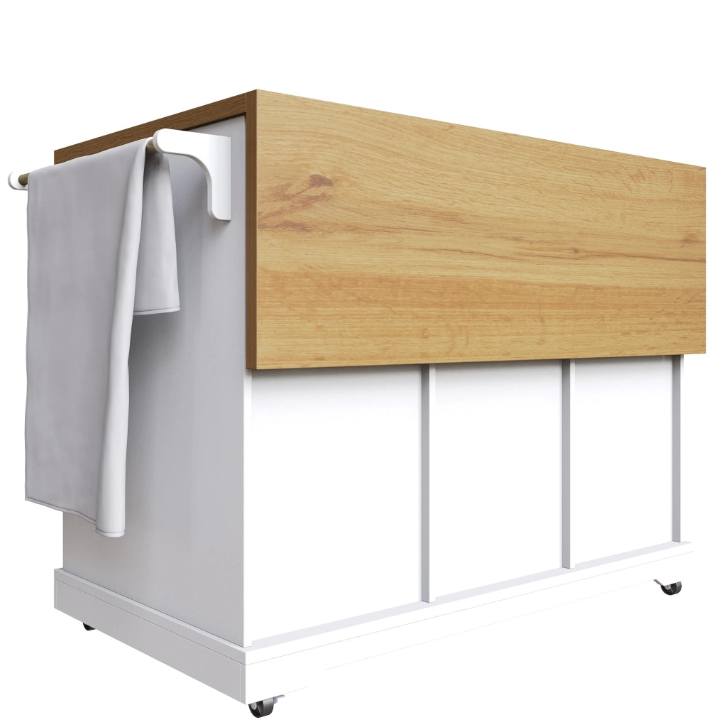 Carrello portavivande pieghevole 147x70x93 cm; design salvaspazio in MDF e metallo bianco