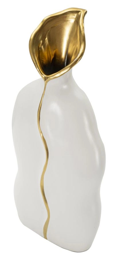 Vaso Uma 16x8x40 cm in Ceramica Bianco e Oro