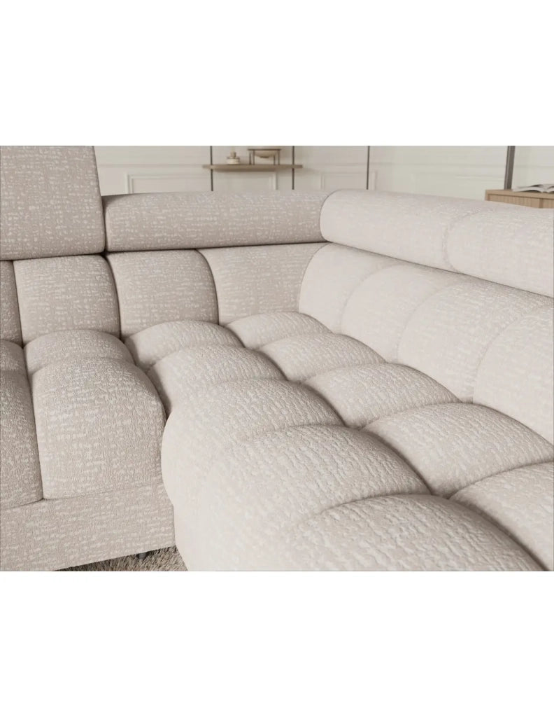 Divano panoramico convertibile FACTORY 3 posti beige – angolo destro con contenitore – versione 5