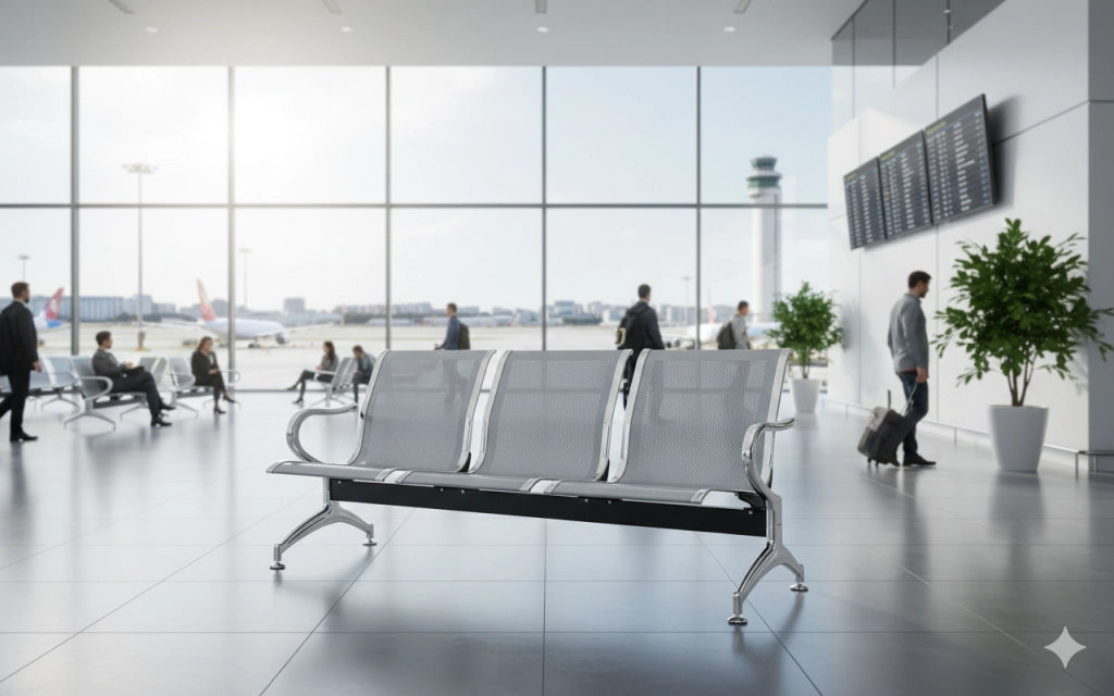 Panca per Sala Attesa 3 Posti in Acciaio da Ufficio Tosini Grigia