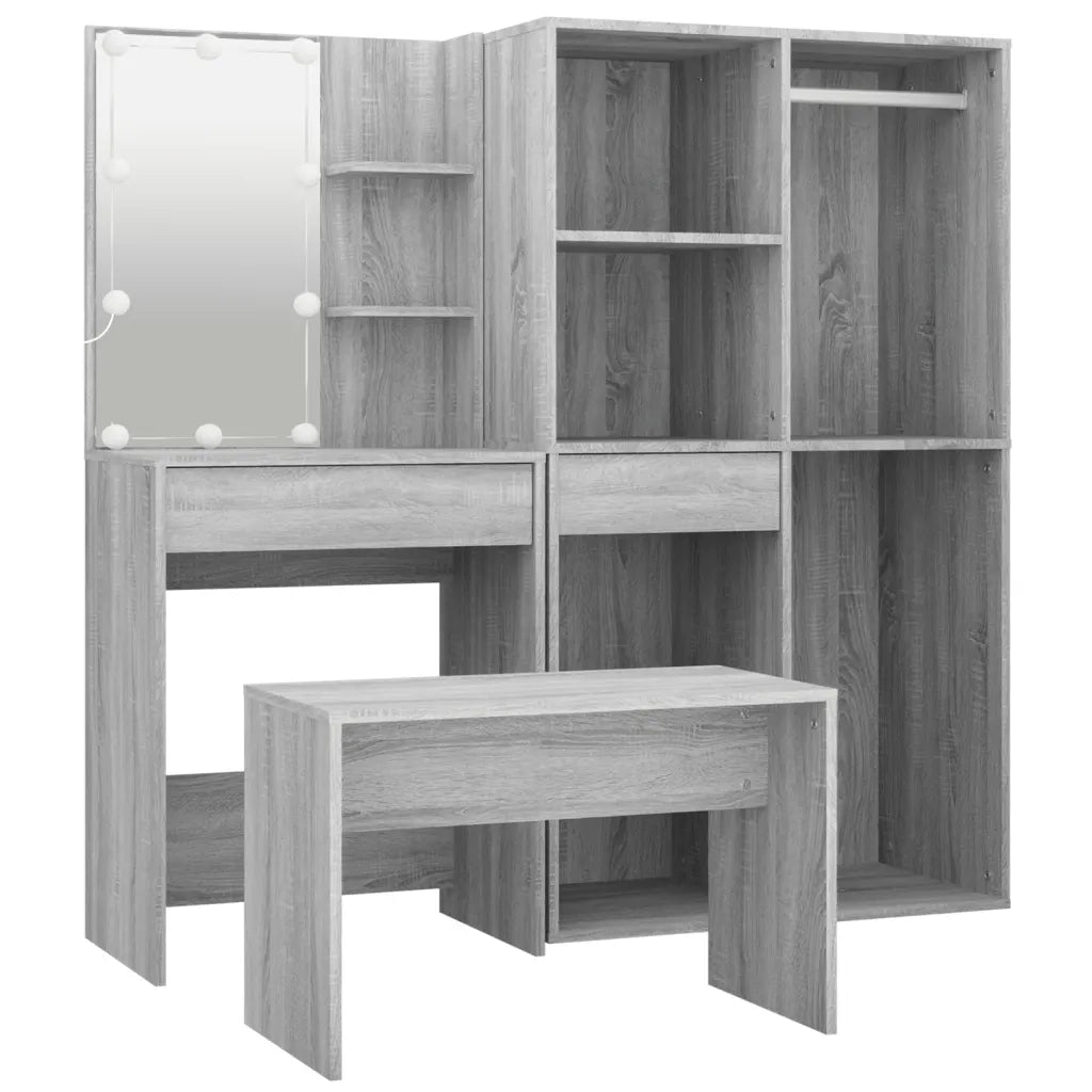 Set Tavolo da Toeletta con LED Grigio Sonoma Legno Multistrato 3114105