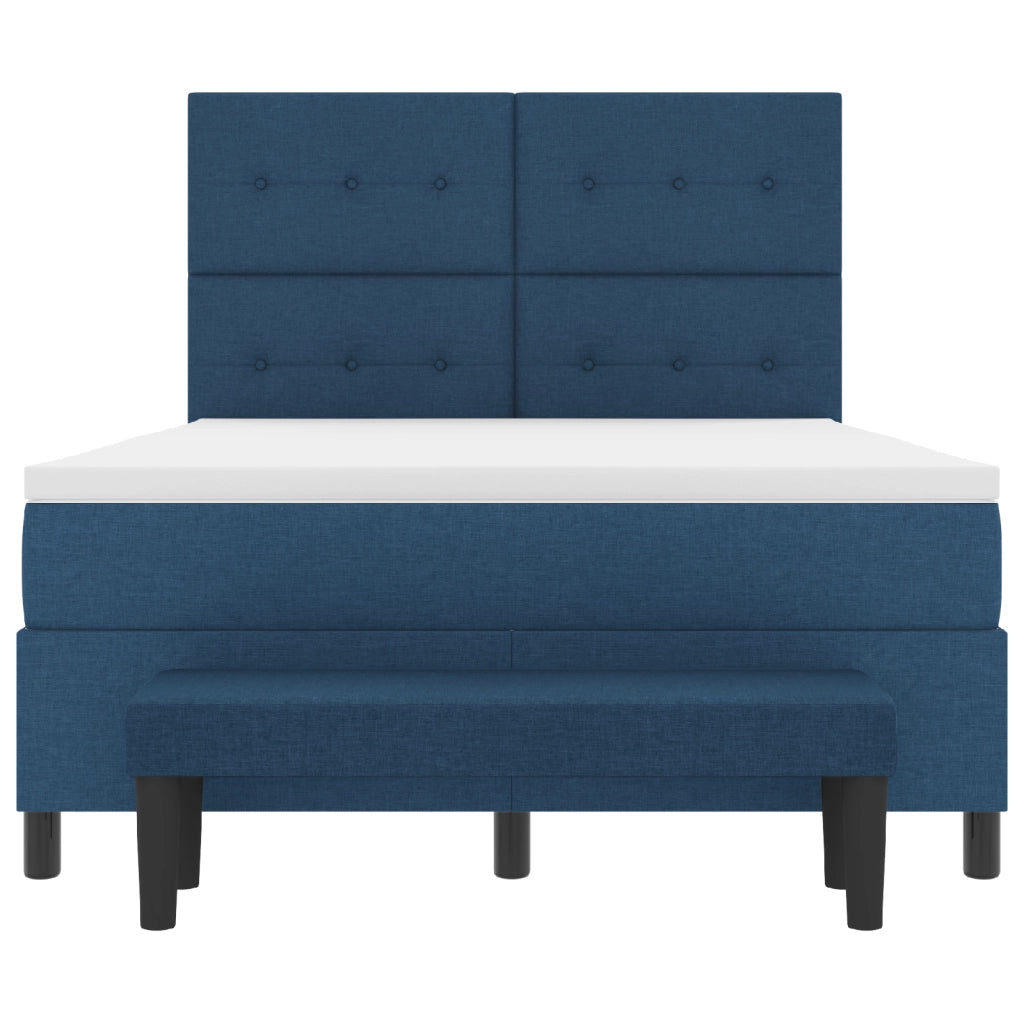 Letto Box Spring con Materasso e Panchina Blu 160x200 cm Tessuto