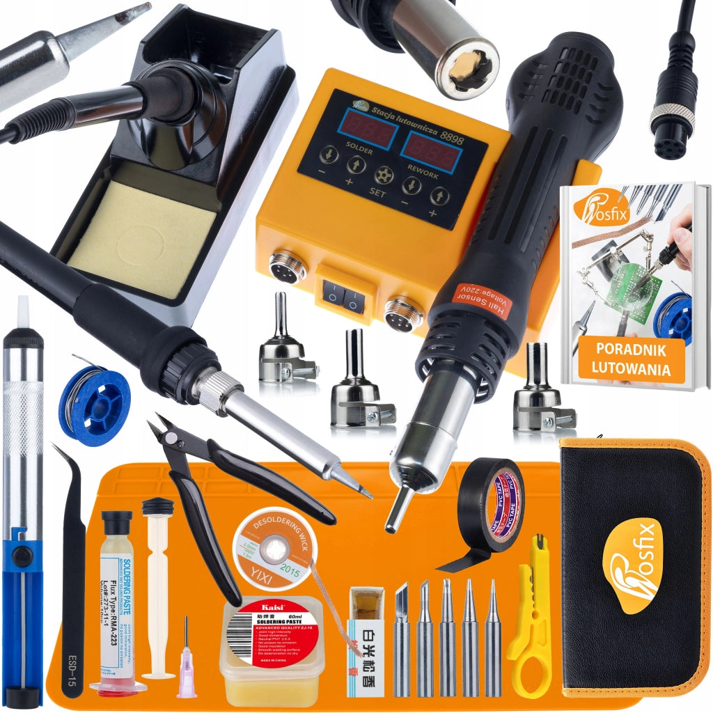 Stazione Saldante 2 in 1 Rosfix Orange Husky OH660 – 660W, LCD, 100–480°C | Set 16 in 1 con Etui e Guida