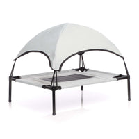 Brandina per cani e gatti con tettoia grigia, cuccia per cani max 50kg, lettino da esterno per animali con tettuccio parasole, 122x91x16cm