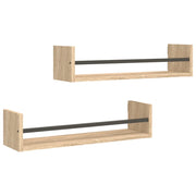 2 pz Mensole a Parete | Scaffale Parete | Ripiano a parete con Aste Rovere Sonoma 60x16x14 cm