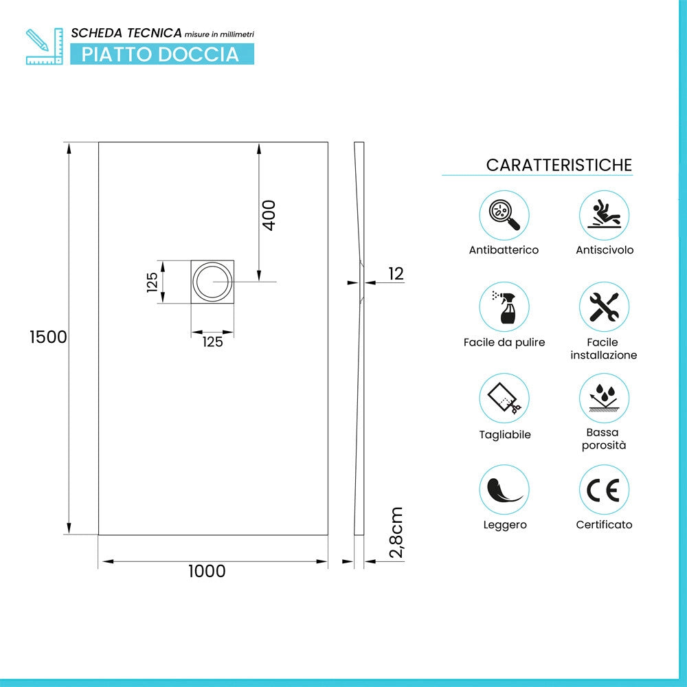 Piatto doccia 100x150 in marmoresina effetto pietra beige riducibile Ten