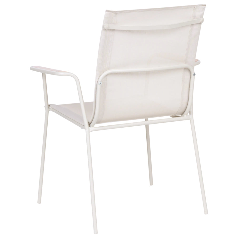 Set di 4 sedie da giardino con struttura in acciaio color beige chiaro, seduta e schienale in rete, verniciate a polvere, resistenti ai raggi UV e all'acqua, impilabili