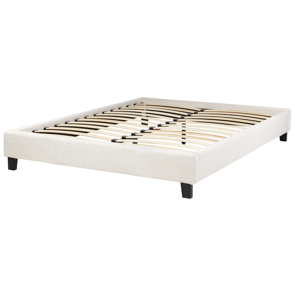 Letto matrimoniale 140 x 200 cm Rete a doghe in bouclé beige chiaro senza testiera
