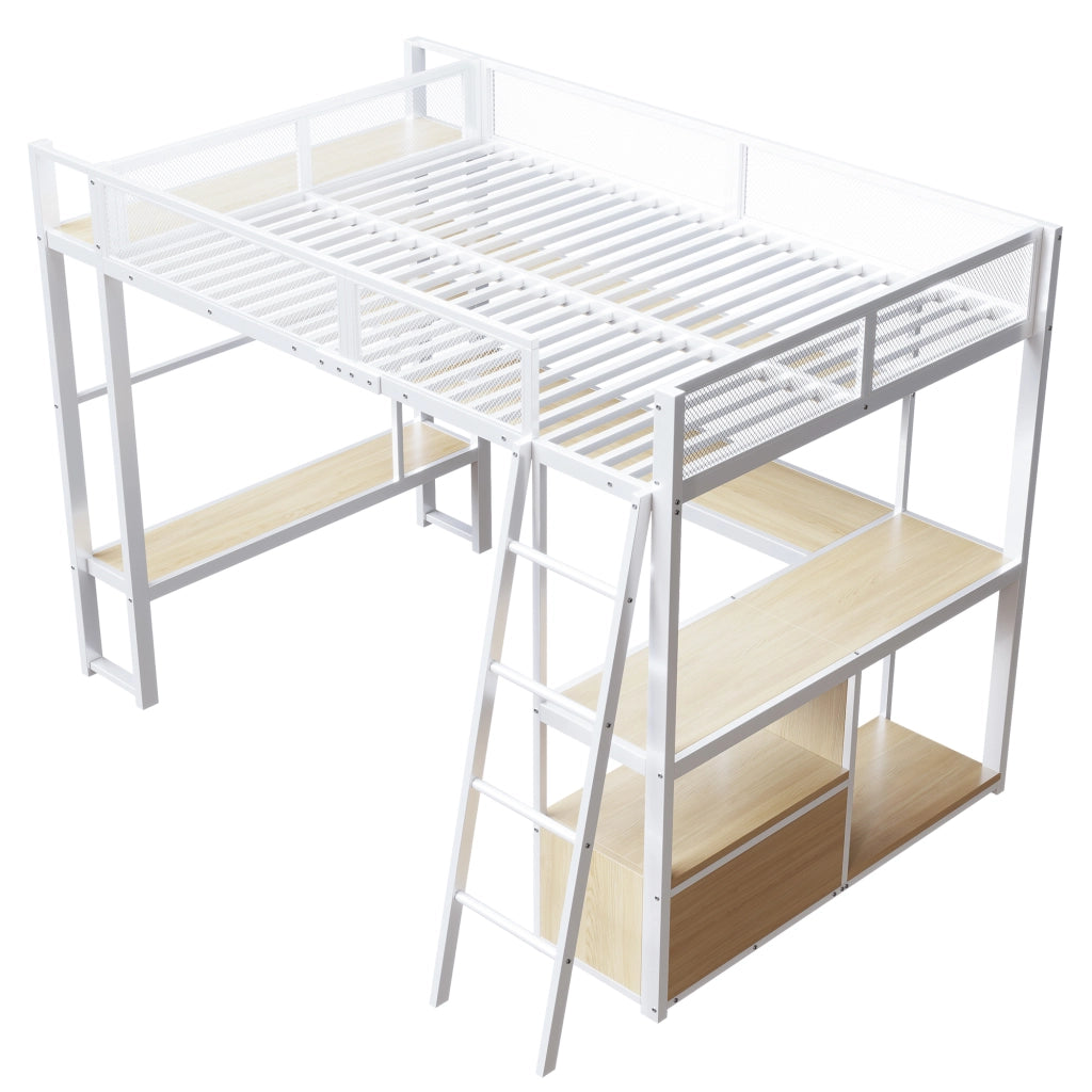 LETTO a soppalco gaming 140x200 cm in MDF e metallo bianco con LED