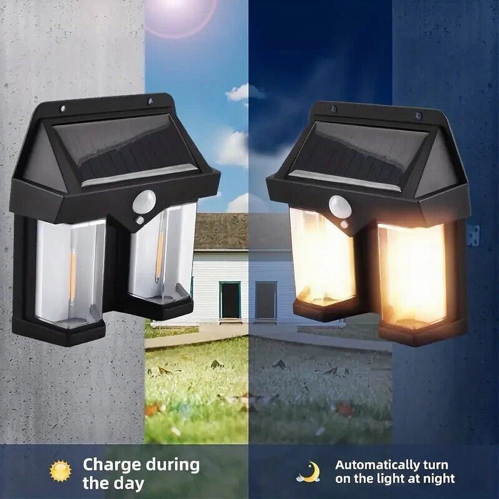 Trade Shop - Applique Doppia Lanterna Solare Led Tungsteno Sensore Movimento Ip65 Da Esterno -