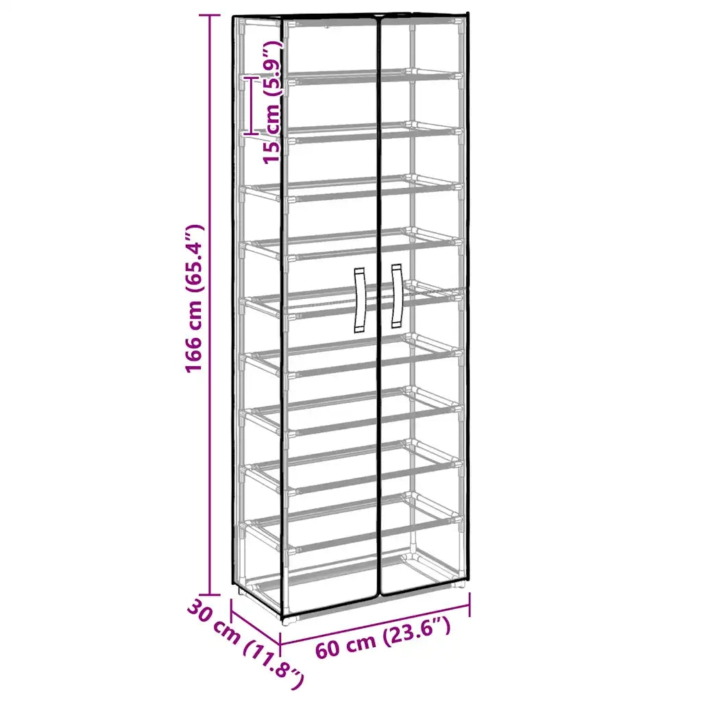 Scarpiera-Scaffale per scarpe Nera 60x30x166 cm in Tessuto