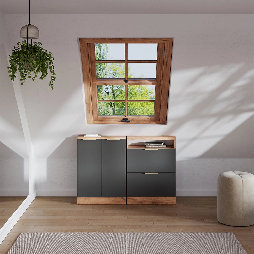 Set di mobili sottotetto Rion Antracite-oro/Rovere dorato Set di 2 Vicco