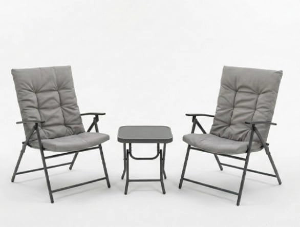 Set Salotto da Esterno Antracite con 2 Poltrone e Tavolino 45×45 cm in Vetro Temperato