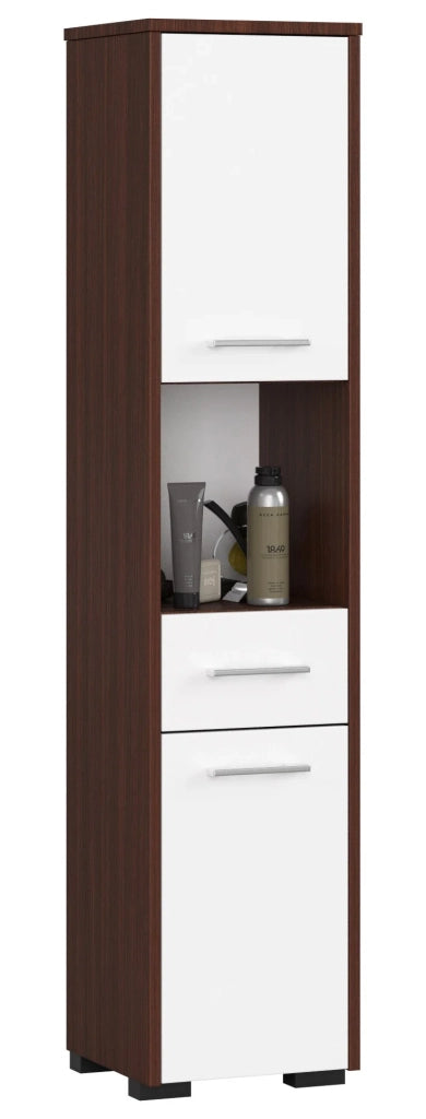 Colonna da bagno AKORD FIN Wengé 30 cm 2 ante 1 cassetto inserto frontale Bianco 30x30x140 cm