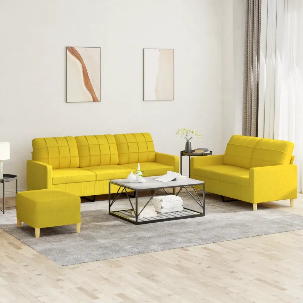 Set di Divani 3 pz con Cuscini Giallo Chiaro in Tessuto 3201319