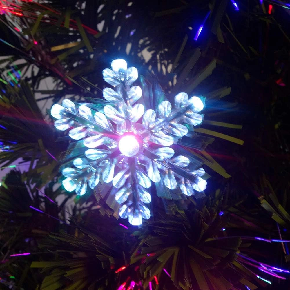 Albero di Natale artificiale 210 cm, albero di Natale artificiale con fiocco di neve e punta a stella, albero di Natale in fibra di vetro colorato, cambio colore automatico
