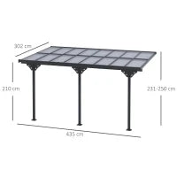 Pergola Addossata da Giardino 4.4x3m Regolabile in Policarbonato e Alluminio, Grigio