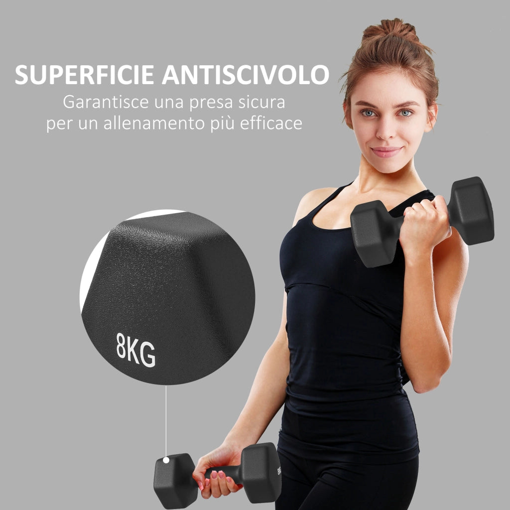 Manubri Esagonali 2x8 kg ¨C zephmum ¨C Nero, Metallo e Plastica, 24x11x11 cm