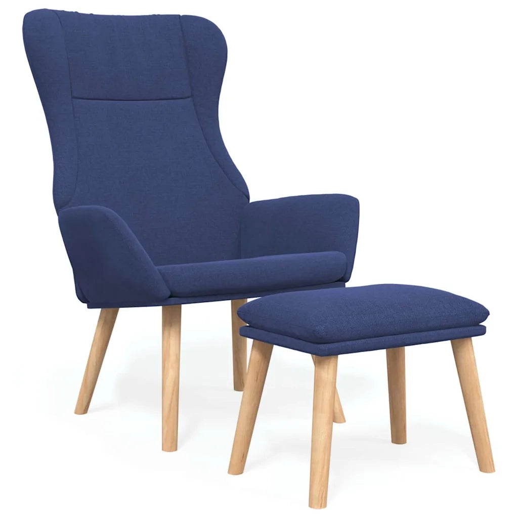 Divano Sedia-Poltrona Relax con Poggiapiedi Blu in Tessuto 685934