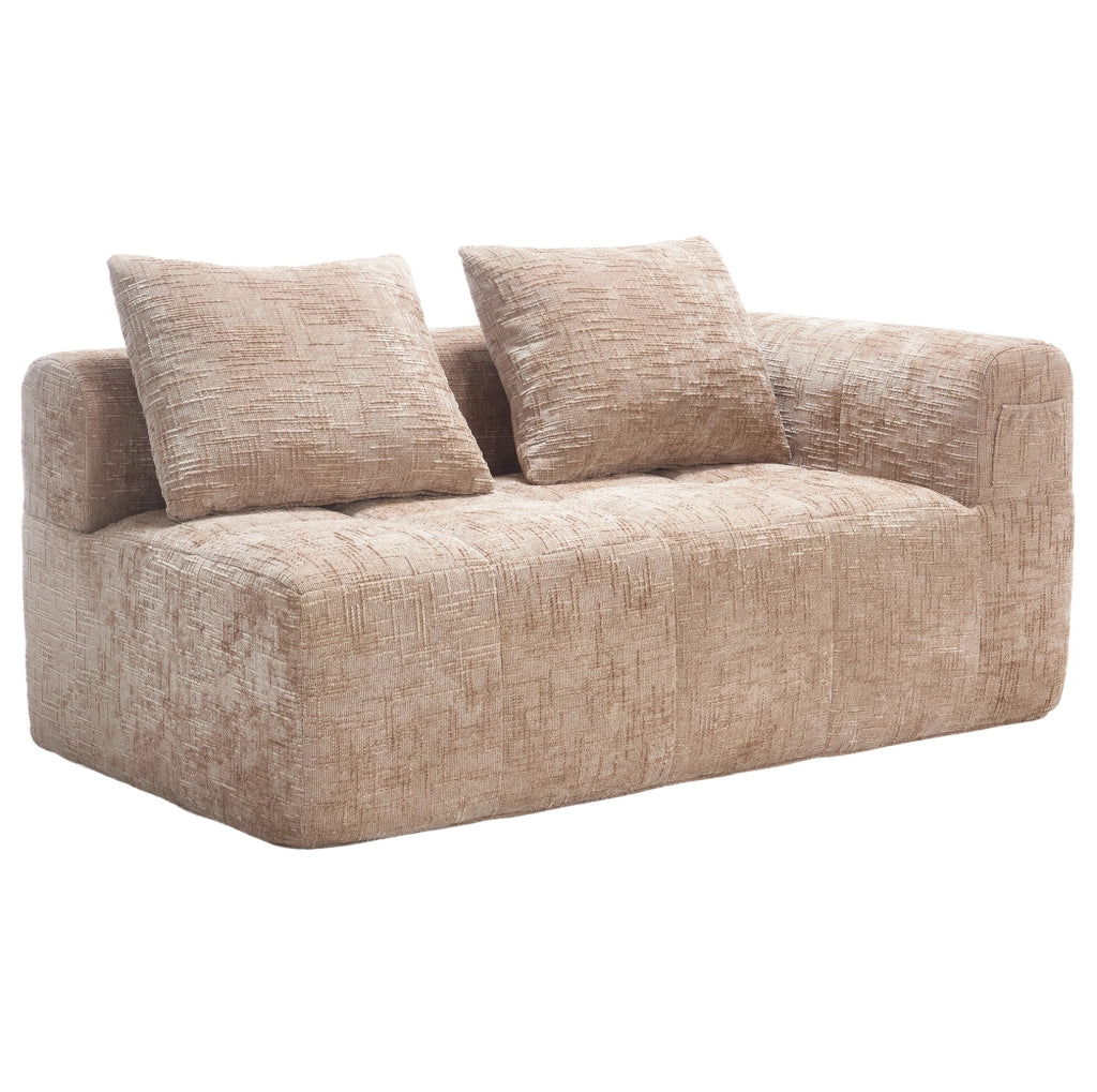 Divano chaise longue in ciniglia khaki con tasche laterali