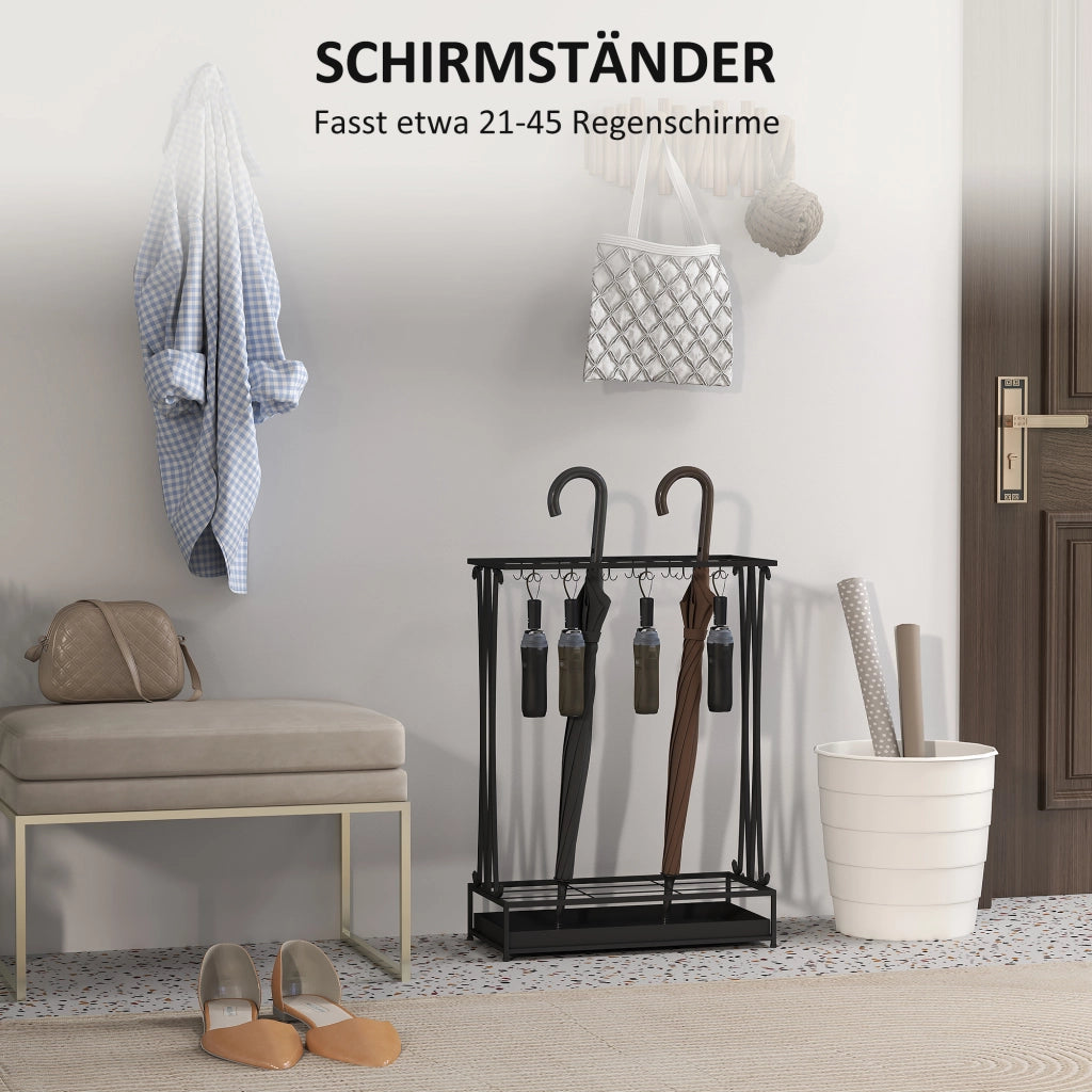 PORTAOMBRELLI in acciaio 50 x 24 x 68 cm Nero con 24 ganci e 21 alloggiamenti