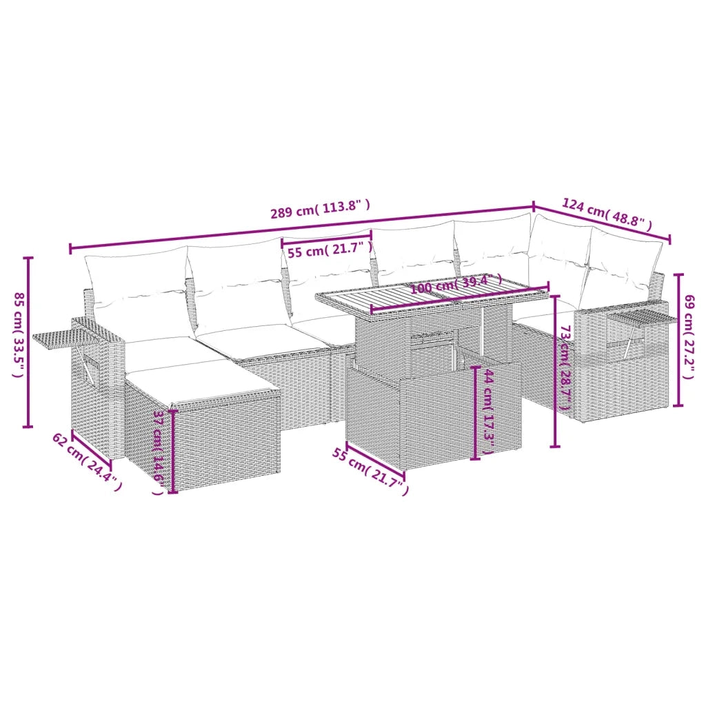 Set Divano da Giardino 8 pz con Cuscini Beige in Polyrattan