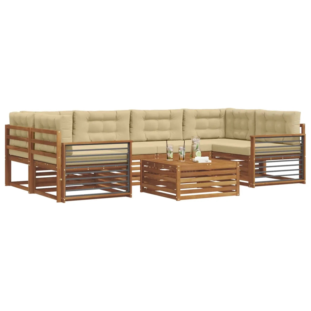 Set di divani da esterno con cuscino 7 pcs Naturale e Beige