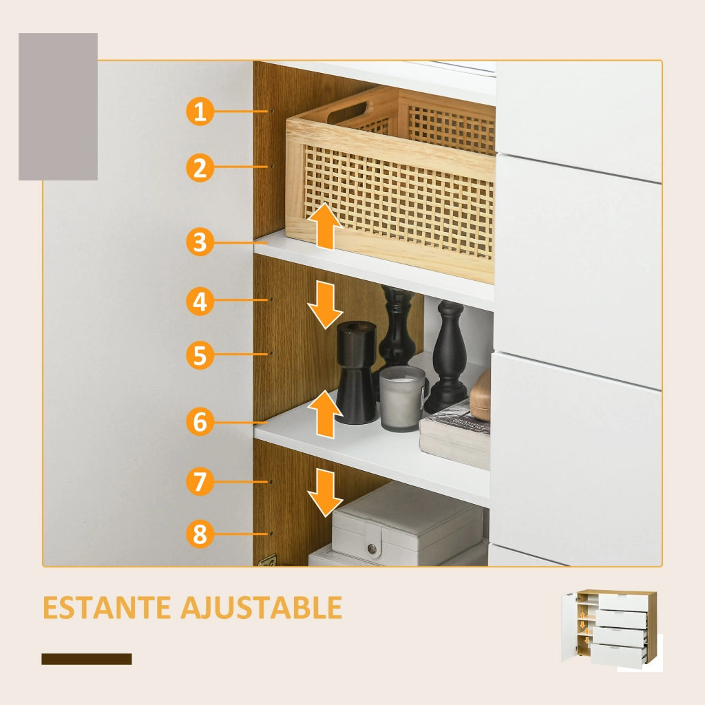 Cassettiera con 4 cassetti e ante ¨C zephmum ¨C bianco e naturale 105x35x92 cm