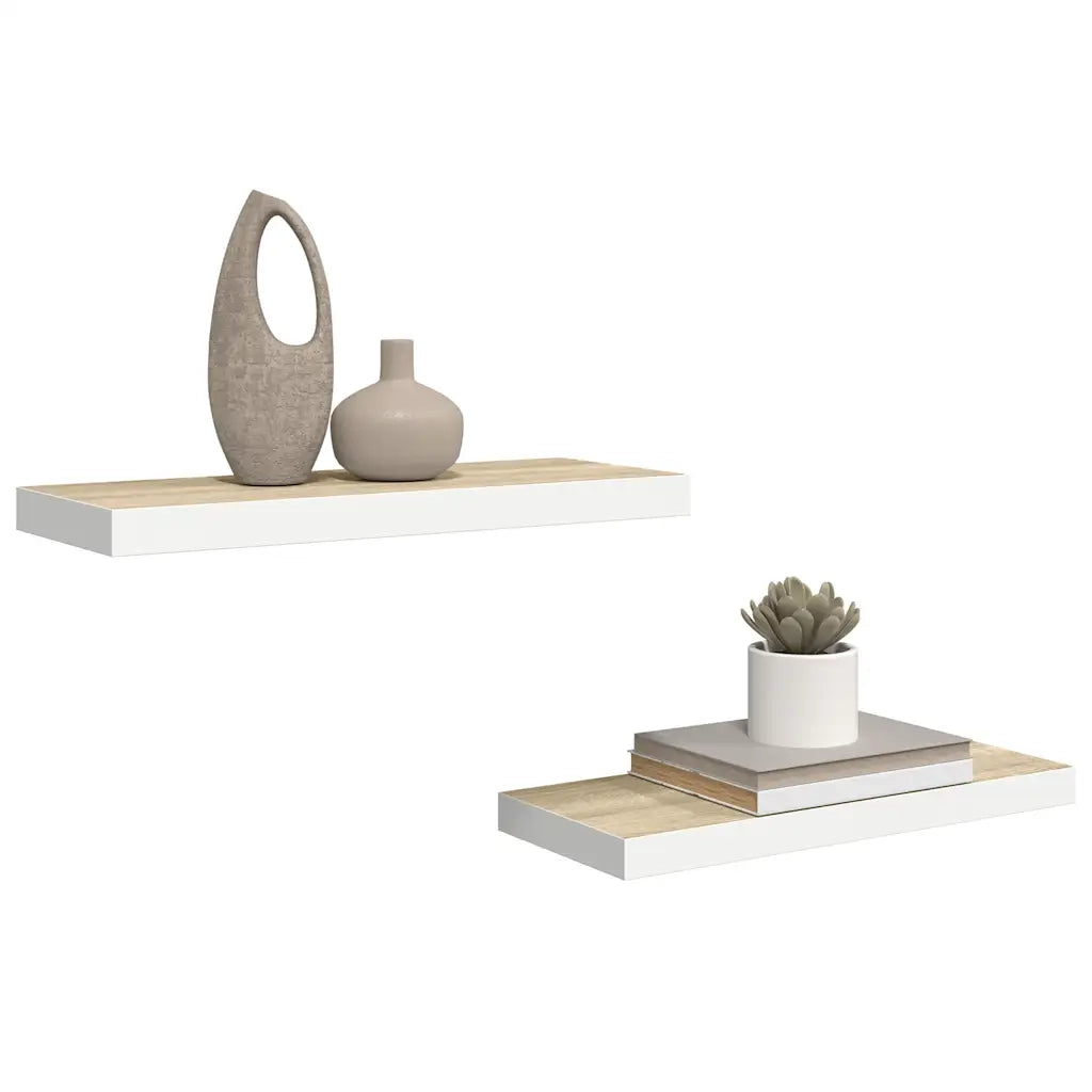 Scaffali a Parete 2 pz Rovere e Bianco 60x23,5x3,8 cm in MDF cod mxl 33484
