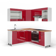 Cucina angolare completa Fame-Line Bordeaux lucido/Bianco 190 x 60 cm, PL Rovere Vicco