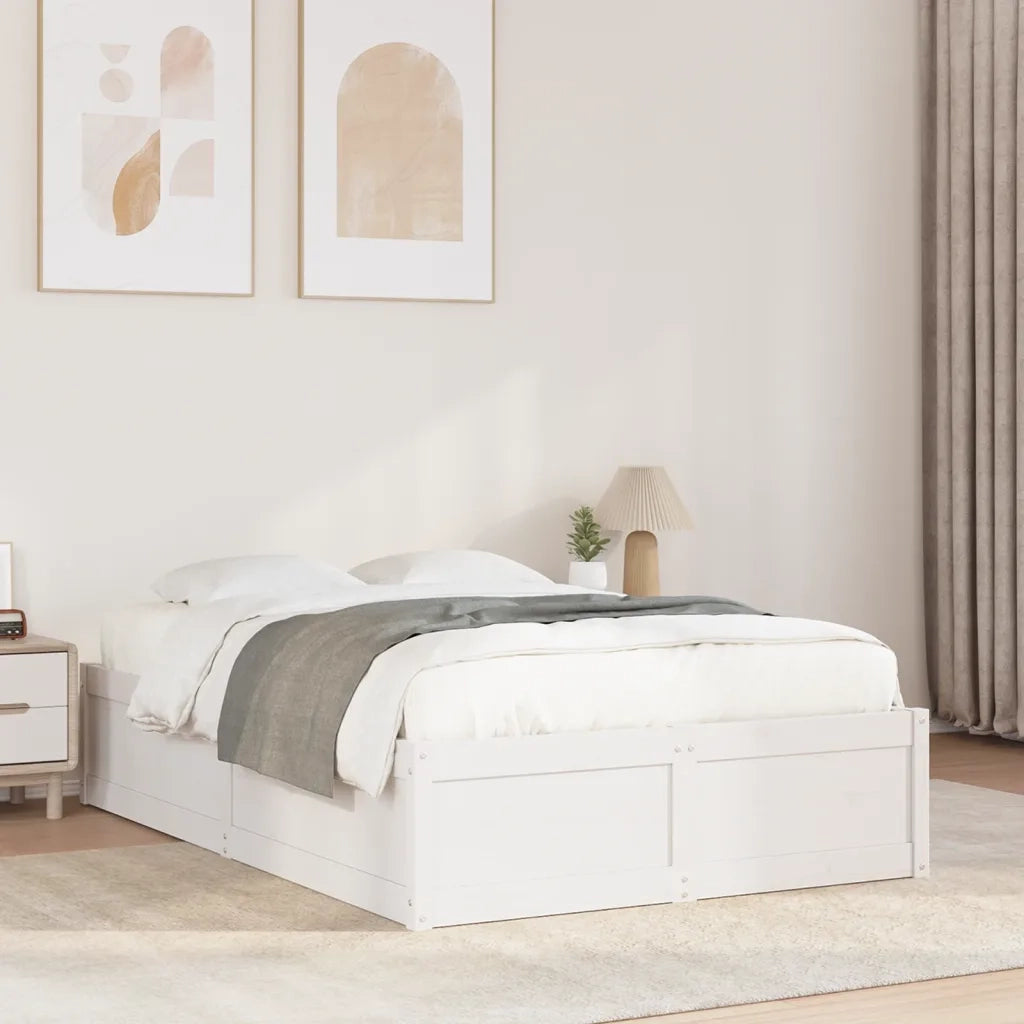 Letto senza Materasso Bianco 135x190 cm Legno Massello di Pino 3282385