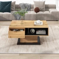 Tavolino in rovere venato con cassetto senza maniglie e contenitore bifacciale, tavolino per divano ufficio e soggiorno, grigio scuro