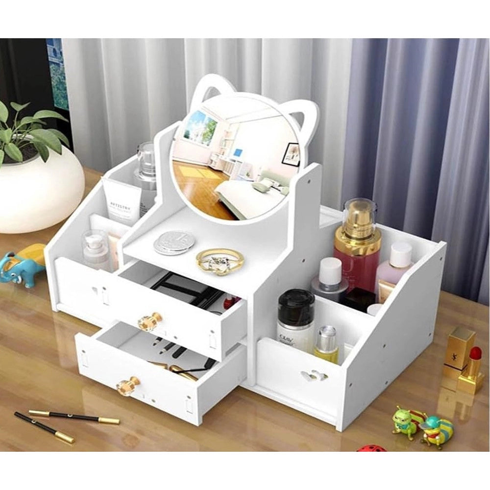 Trade Shop - Organizer Trucchi Multifunzione Con Specchio Cassetti Per Cosmetici Toeletta Bagno Camera -