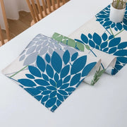 Tappeto di pavimento 40 x 140 cm Blu marino e Verde con disegno di fiori di Dahlia per Interno e Esterno