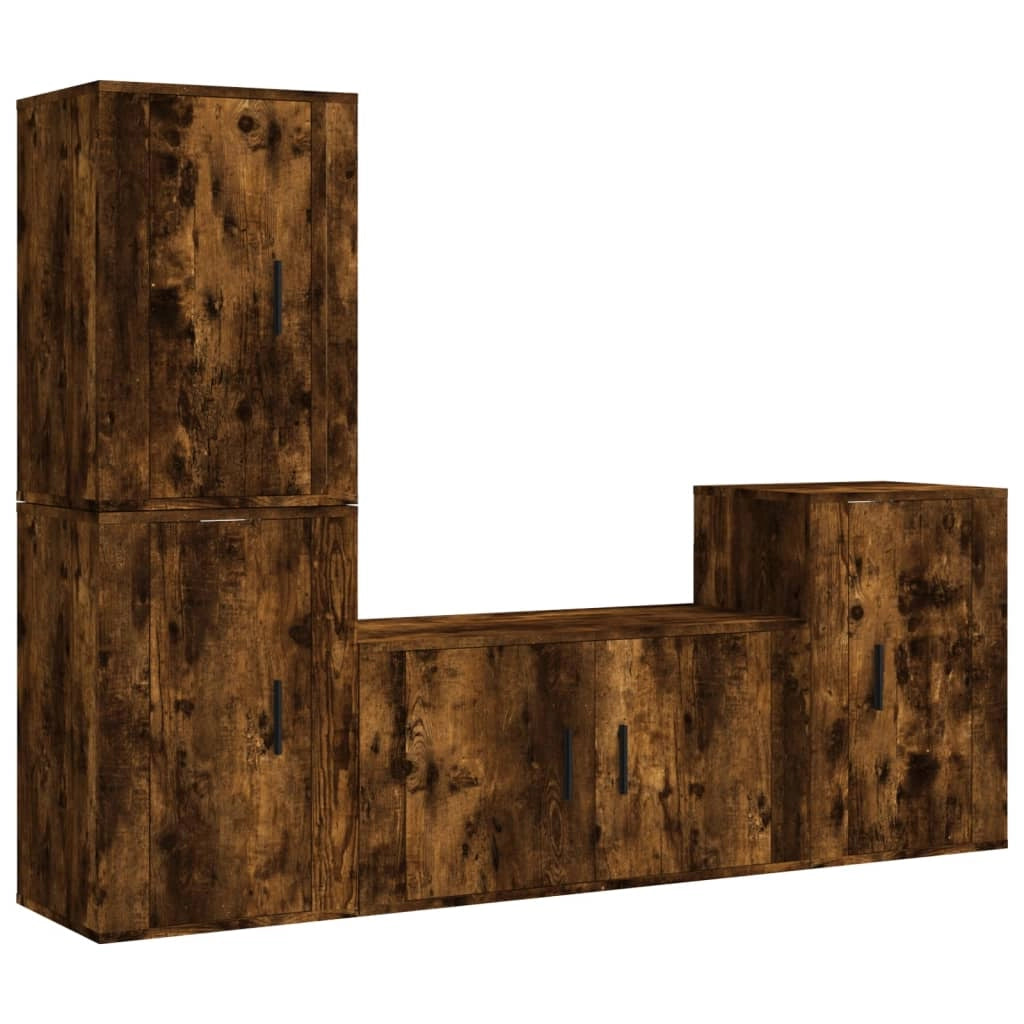 Set di mobili da 4 pezzi tra cui armadio credenza mobile TV soggiorno/camera da letto salotto rovere affumicato legno ingegnerizzato marrone 02_0024798