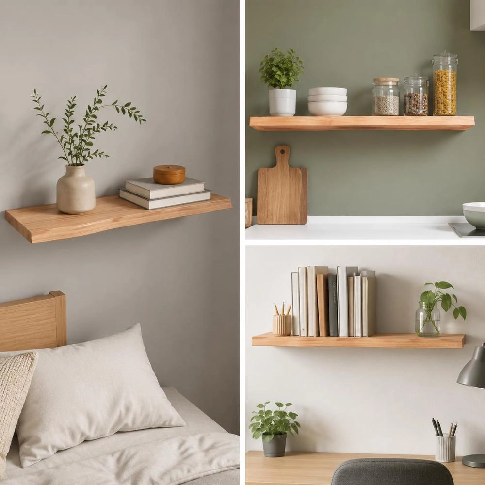 Wall Shelf, Light Brown, 80x40x(2-4) Cm, Solid Oak, Treated
