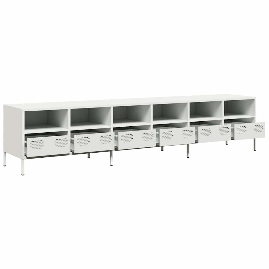 Mobile porta TV con ampio vano contenitore 202 x 39 x 43 cm design moderno per soggiorno realizzato in acciaio laminato a freddo bianco 02_0055643