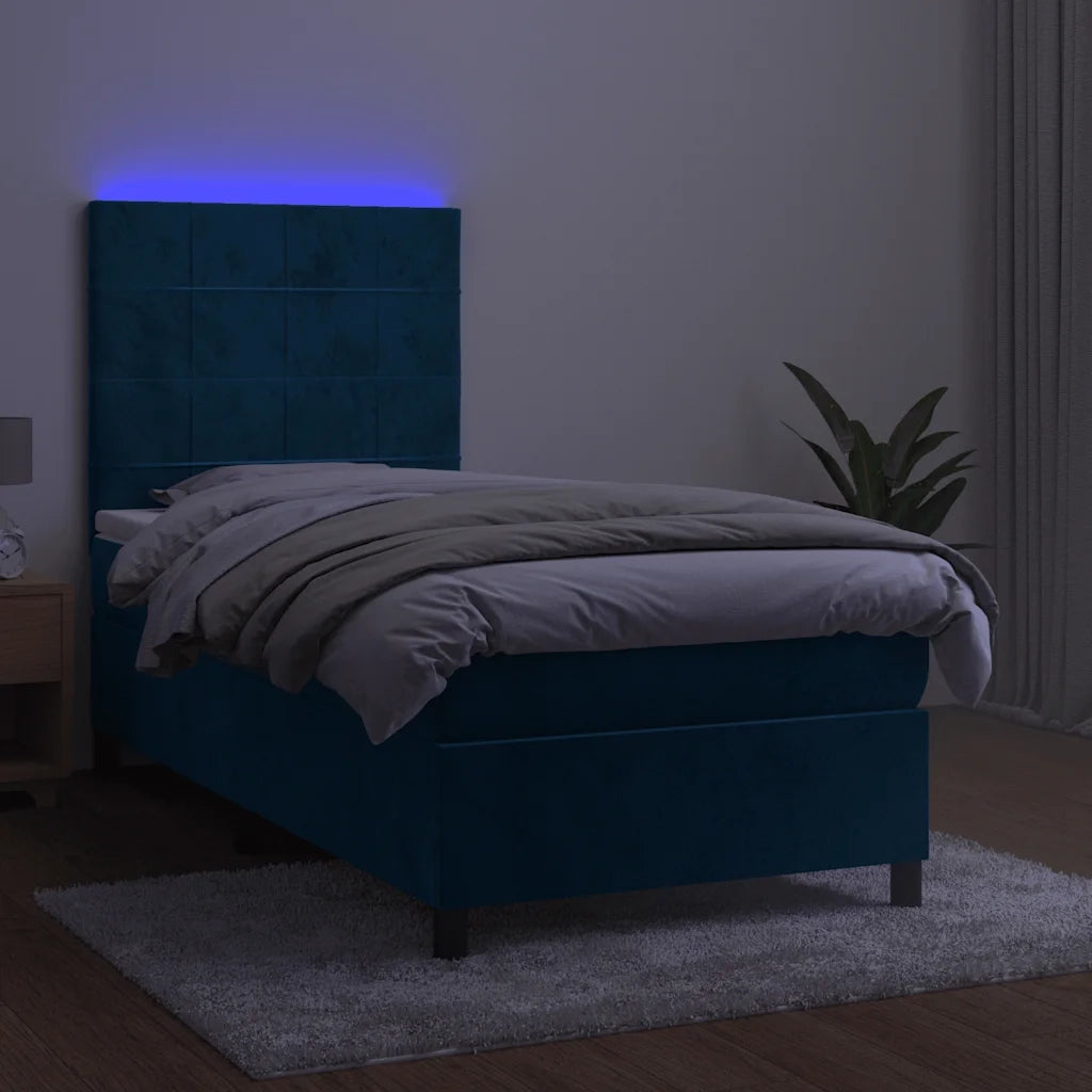 Letto a Molle con Materasso e LED Blu Scuro 90x200cm in Velluto 3136105