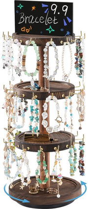 Supporto per bracciale rotativo a 3 livelli, base per bracciale in legno, supporto per gioielli con 42 ganci, supporto per bracciale rotativo 360 gradi per bracciali, spille per capelli, orologi e chiavi.